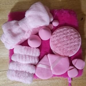 Plush Pink Makeup Bag and Accessories